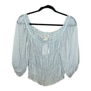 Hem & Thread Sheer Swiss Dot Blouse Puff Sleeve Prarie Boho Size Large